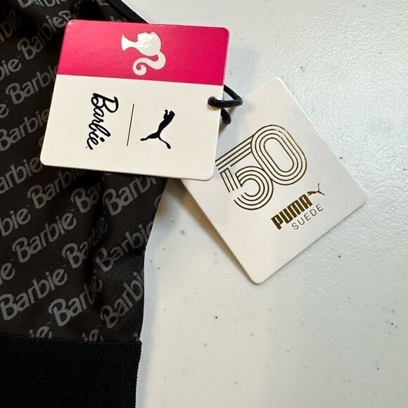 NWT PUMA x Barbie Women’s Black Pink Athletic Crop Tank Top Logo Sports Bra- Siz - Picture 7 of 7